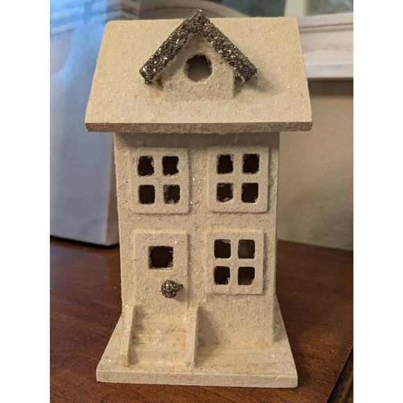 Vintage Christmas White Frosted Wood House 7.5" Holiday Village Decor - Picture 4 of 11
